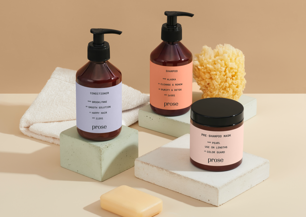 prose custom hair care pre-shampoo mask, shampoo, conditioner