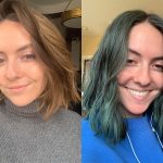 hair before and after dying hair blue