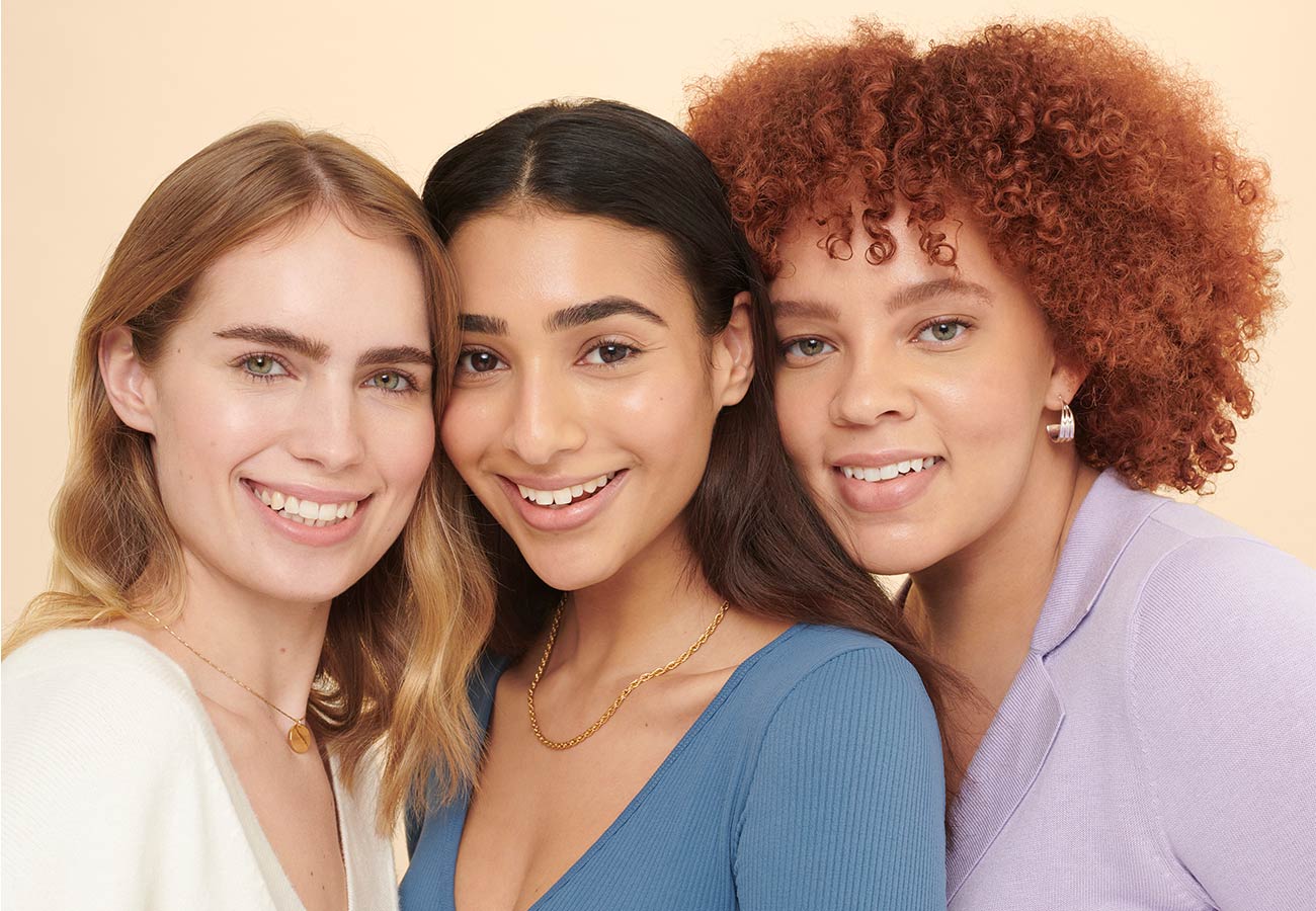 women with three different hair types