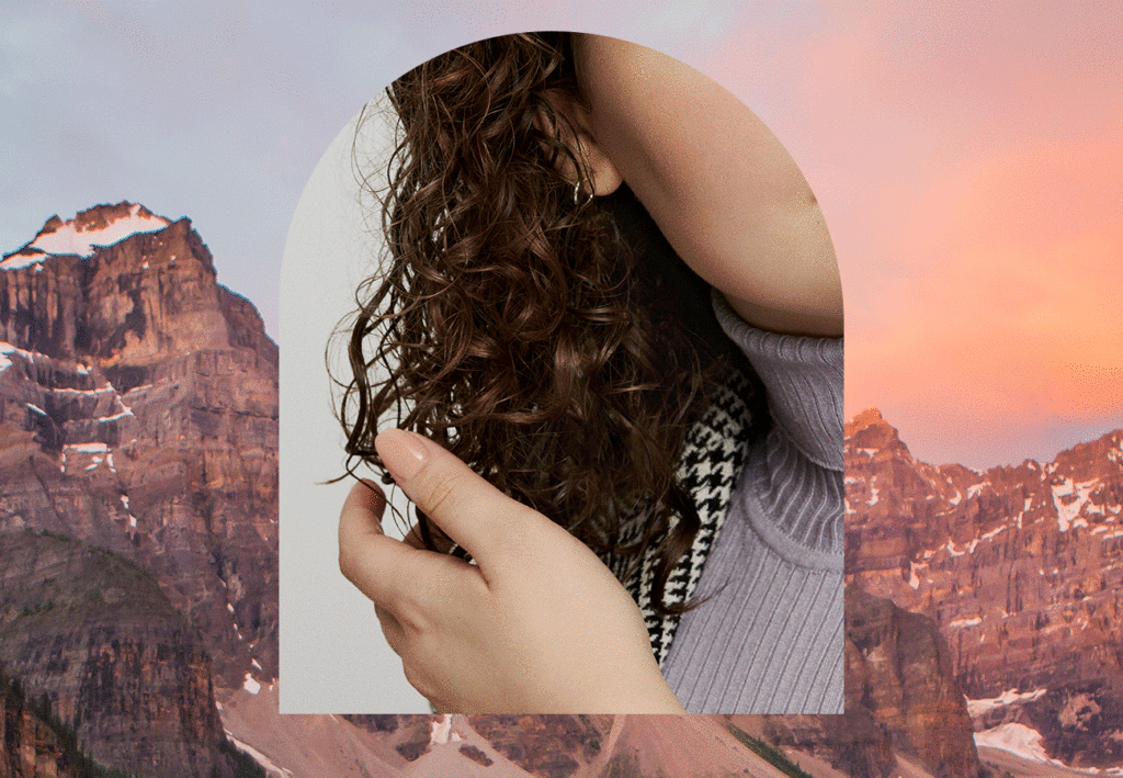 woman with curly hair and changing Canadian backgrounds