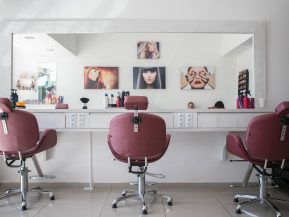 Hair salon with pink chairs