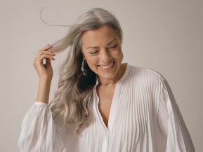 woman with long gray hair