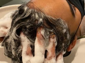 woman washing hair scalp care